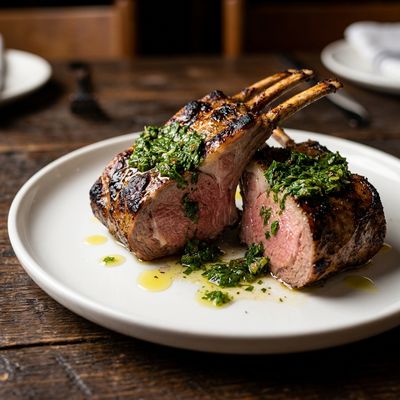 Grilled Lamb Rack with Mint Salsa Verde
